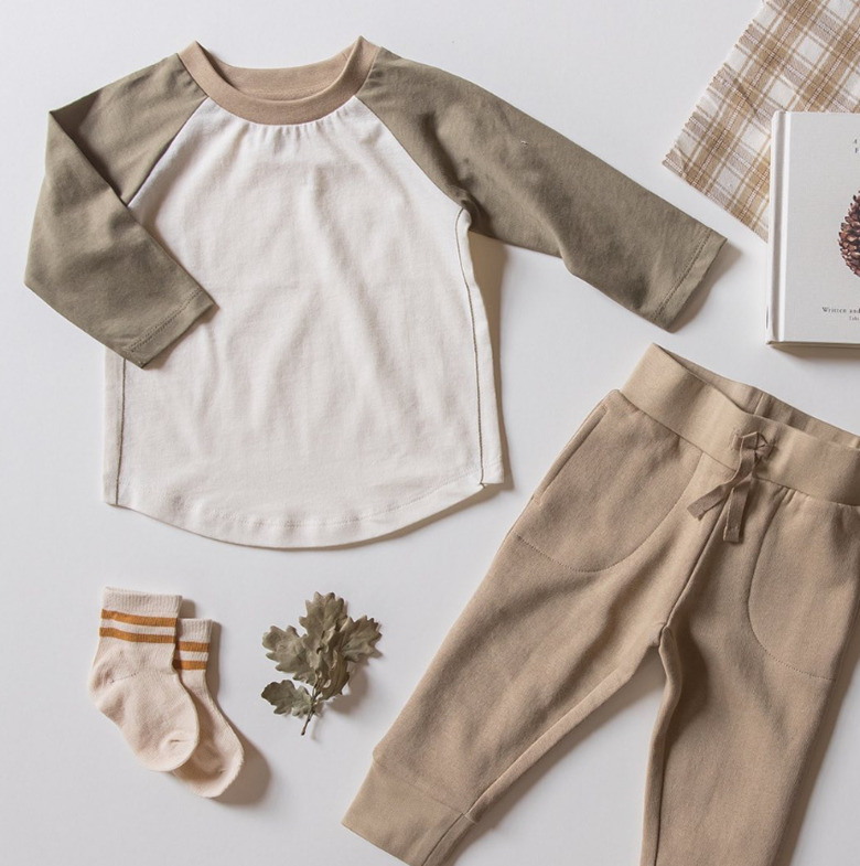 beige and white baby boy outfit