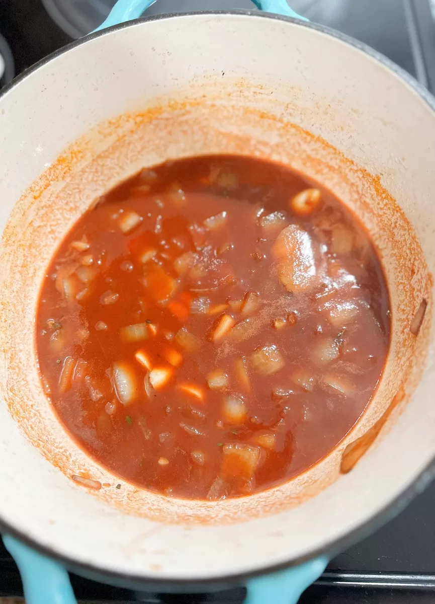 pot roast vegetables simmering in stew