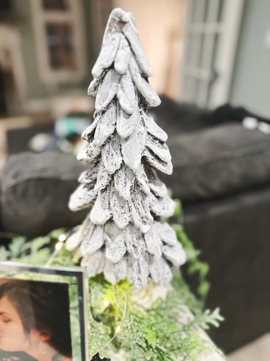 Close up of tiny wooden Christmas tree