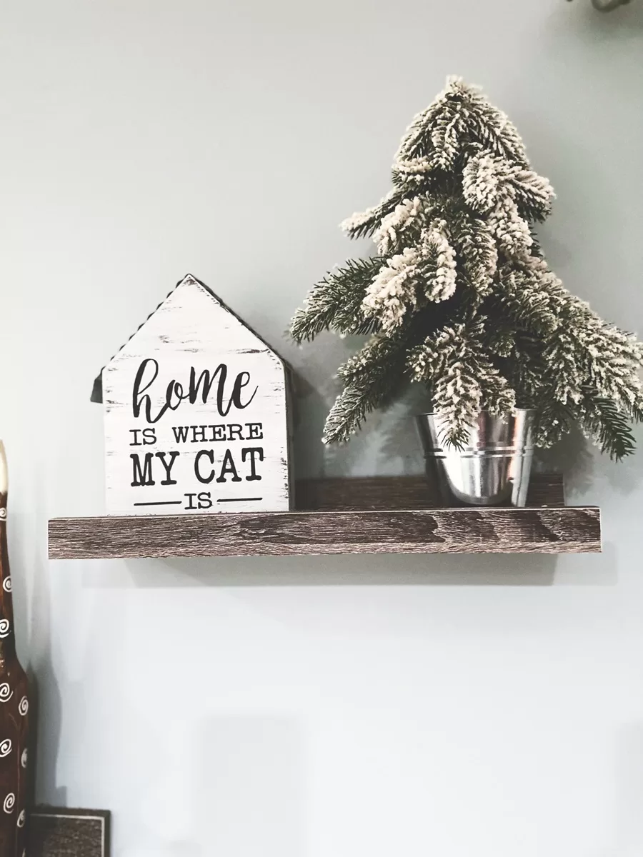 Wall shelf with mini christmas tree