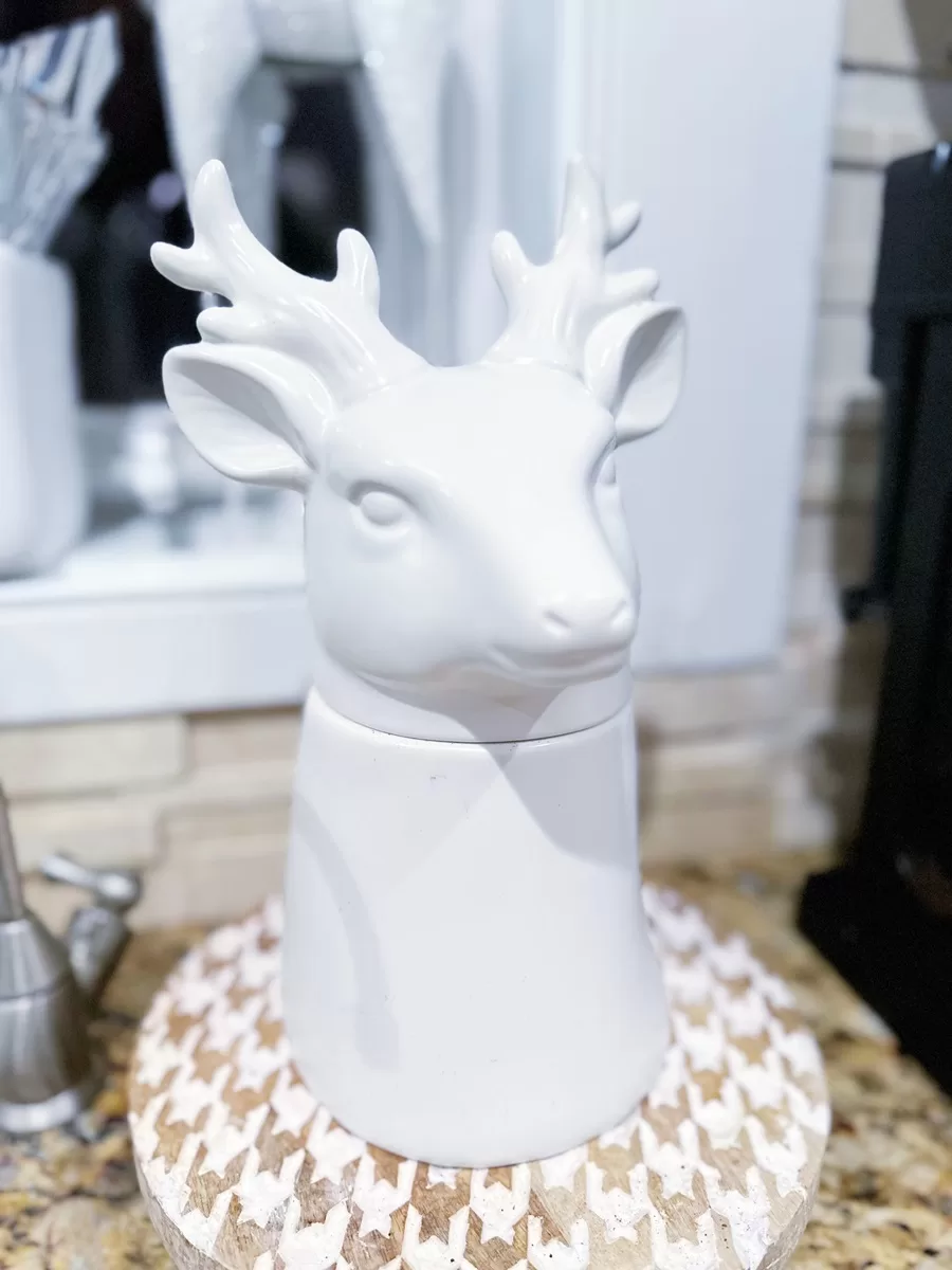 White ceramic deer coffee jar