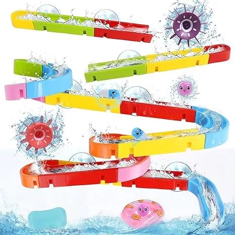 brightly colored baby bath slide track toy