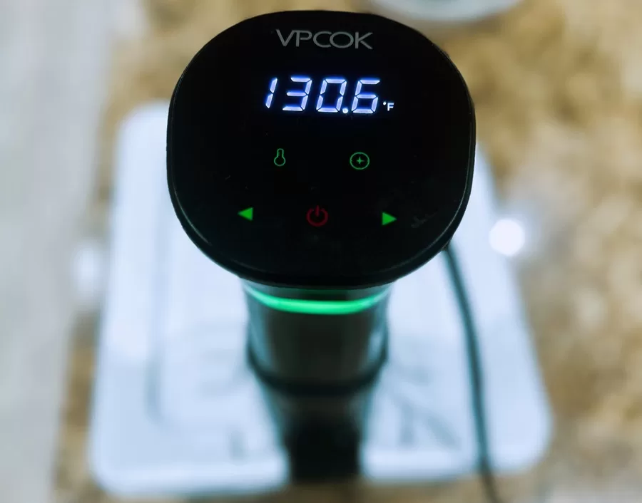 sous vide machine set to a temperature of 130 degrees Fahrenheit