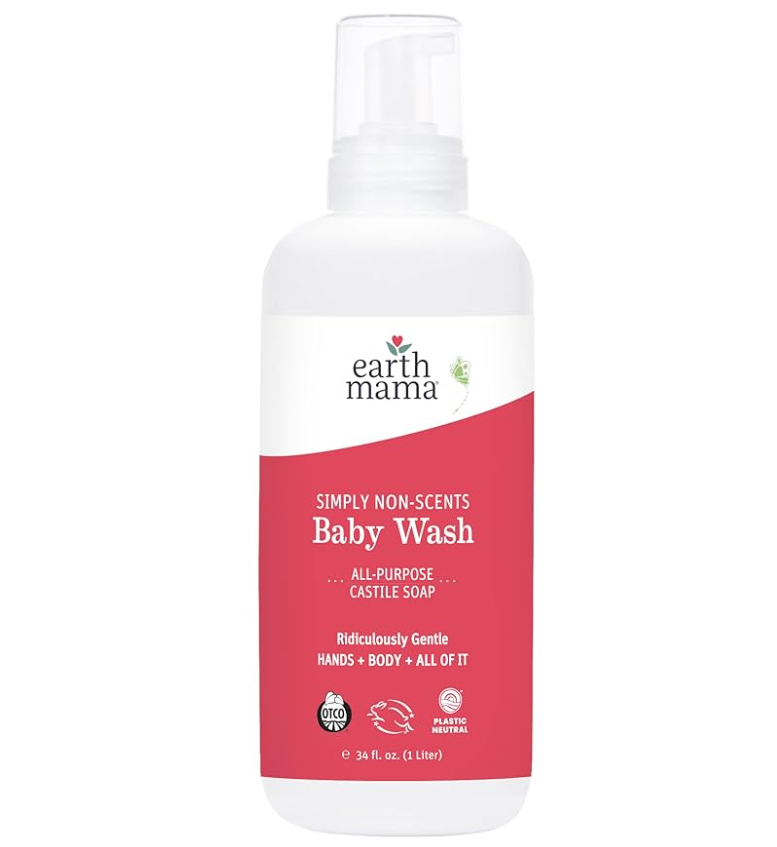 earth mam organics baby wash in a salmon pink bottle