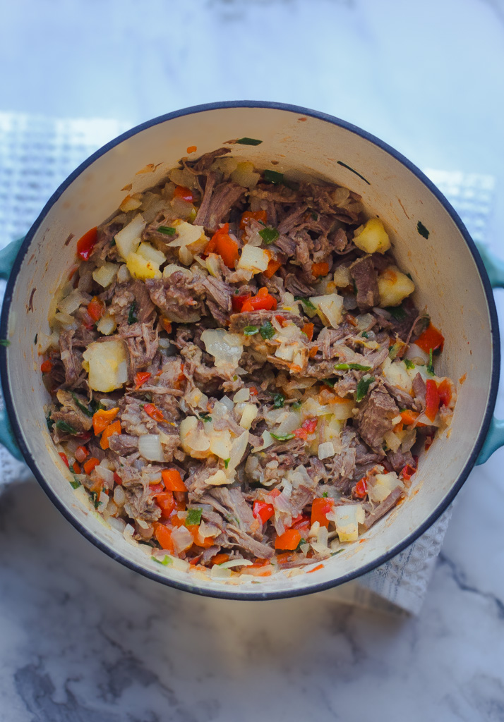 colombian empanada beef filling in a pot