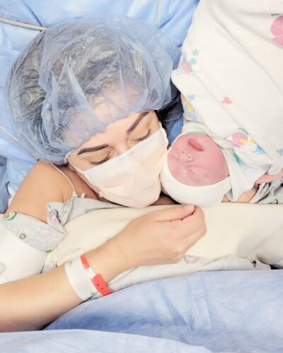 mother and baby first time seeing each other after c section